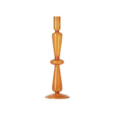 Vintage Glass Candlesticks Candles Holders - Orange One Ring / sku399