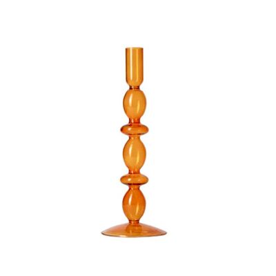 Vintage Glass Candlesticks Candles Holders - Orange Two Ring / sku400