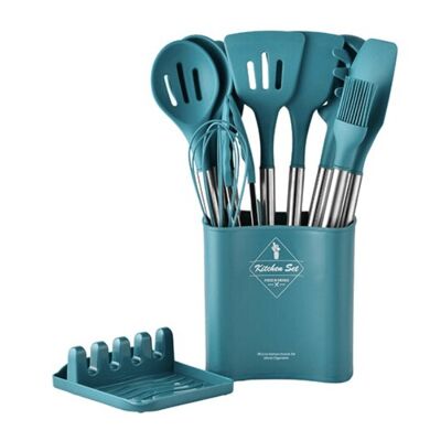 13pcs Stainless Steel Silicone Utensils Set - Navy Blue / sku452