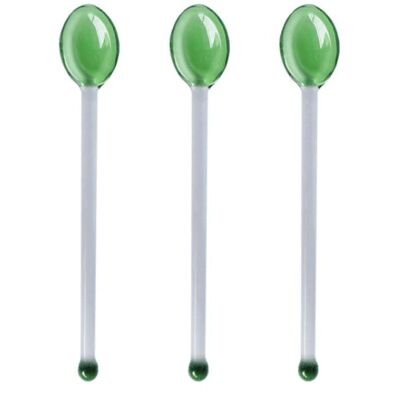 Set of 3 Glass Coffee Dessert Spoons - Green / sku463