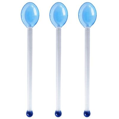 Set of 3 Glass Coffee Dessert Spoons - Blue / sku464