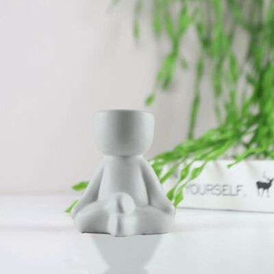 Humanoid Ceramic Flower Pot Vase - White - Sit / sku517