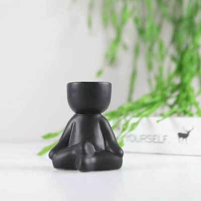 Humanoid Ceramic Flower Pot Vase - Black - Sit / sku519