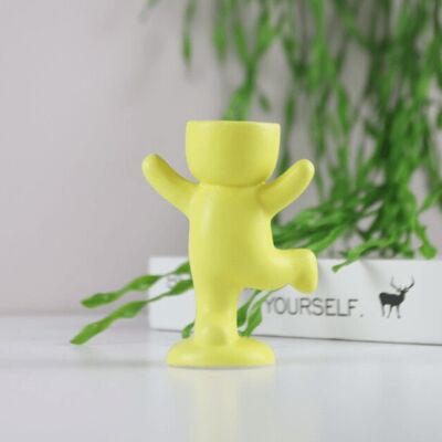 Humanoid Ceramic Flower Pot Vase - Yellow - Stand / sku520