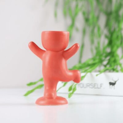 Humanoid Ceramic Flower Pot Vase - Red - Stand / sku522