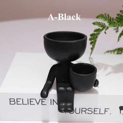 Humanoid Ceramic Flower Pot Vase - A Black / sku524