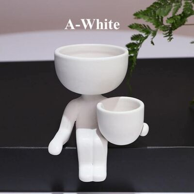 Humanoid Ceramic Flower Pot Vase - A White / sku525