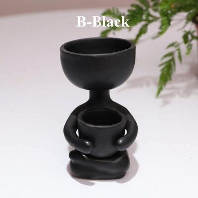 Humanoid Ceramic Flower Pot Vase - B Black / sku526