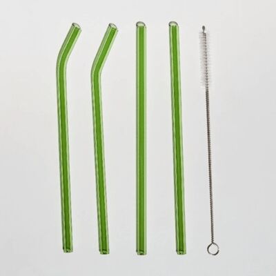 Set of 4 Reusable Glass Straws - Lime Set / sku539