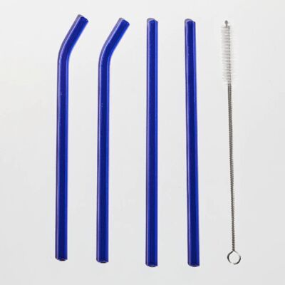 Set of 4 Reusable Glass Straws - Blue Set / sku540