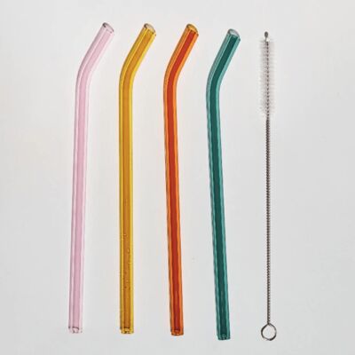 Set of 4 Reusable Glass Straws - Colorful Set / sku541