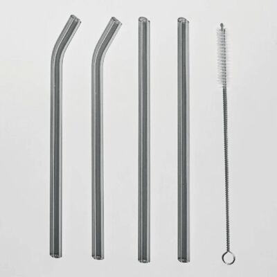 Set of 4 Reusable Glass Straws - Grey Set / sku542
