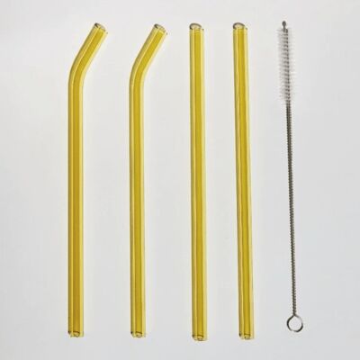 Set of 4 Reusable Glass Straws - Yellow Set / sku544