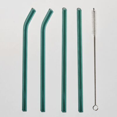 Set of 4 Reusable Glass Straws - Green Set / sku545