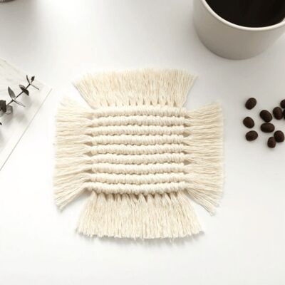 Handmade Macrame Cup Mat - White / sku553