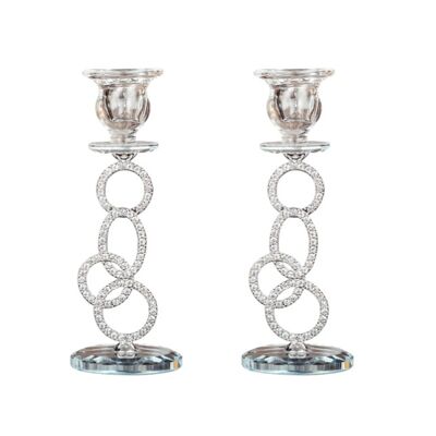 Crystal Glass Taper Candle Holder - 2pcs Silver / sku836