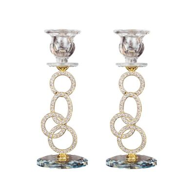 Crystal Glass Taper Candle Holder - 2pcs Gold / sku837