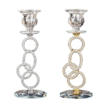 Crystal Glass Taper Candle Holder - Silver+Gold / sku838