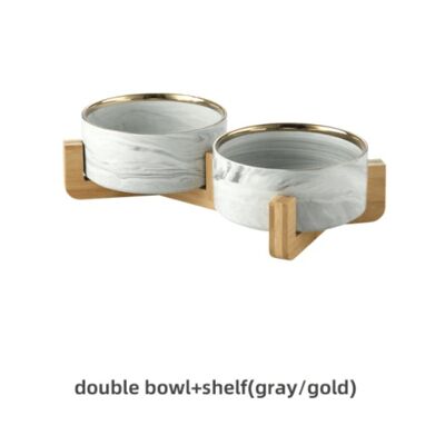 Marbling Ceramic Dog Cat Food Bowl - 400ML - Gray gold double / sku848