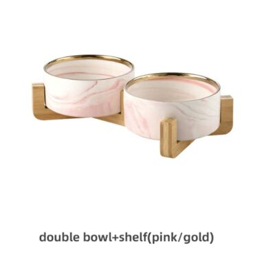 Marbling Ceramic Dog Cat Food Bowl - 850ML - Pink gold double / sku851