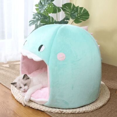 Cute Shark Cat Bed - M(34X34X29cm) - Green / sku860