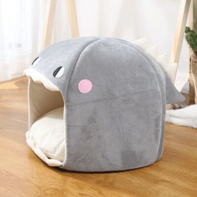 Cute Shark Cat Bed - M(34X34X29cm) - Grey / sku861