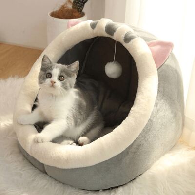 Cozy Cute Cat Bed - S (31X30X28cm) - British Shorthair (Grey) / sku874