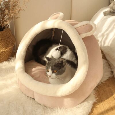Cozy Cute Cat Bed - M (40X40X32cm) - Rabbit (Pink) / sku882