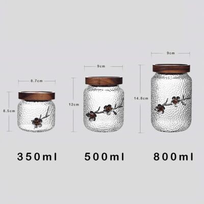 Flower Acacia Wooden Lid Glass Jar - 350ml / sku936