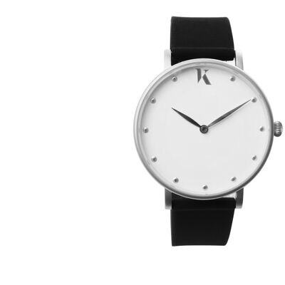 Jet Black & Silver Silicone Watch