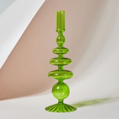 Retro Glass Classic Craft Candlesticks - Lime Green / sku960