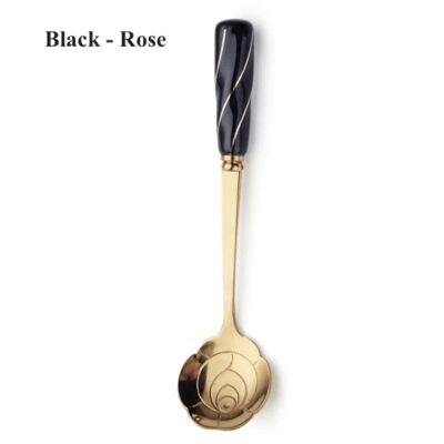 Ceramic Handle Stainless Steel Dessert Spoon - Black - Rose / sku967