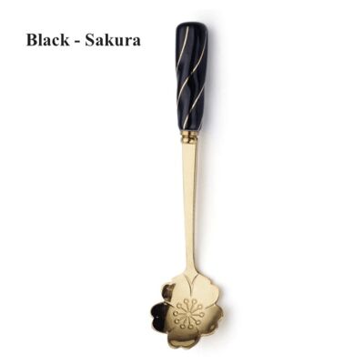 Ceramic Handle Stainless Steel Dessert Spoon - Black - Sakura / sku968