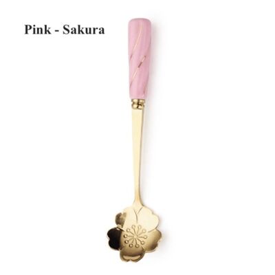Ceramic Handle Stainless Steel Dessert Spoon - Pink - Sakura / sku972