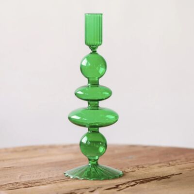 Nordic Artist Style Colorful Glass Candlesticks / Vase - 3 Balls Green / sku984