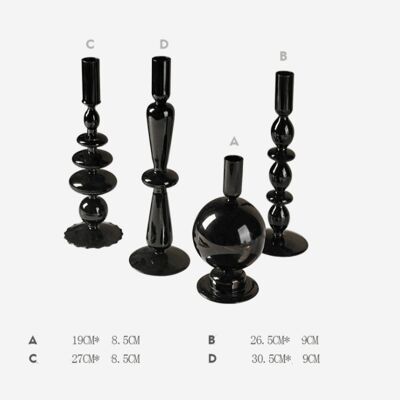Black Glass Candlesticks Candles Holders - B / sku1004