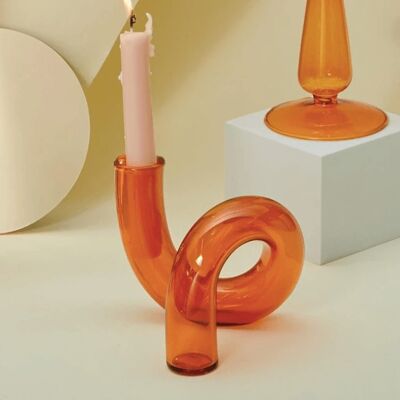 Clear Glass Vases / Candle Holders - Orange / sku1024