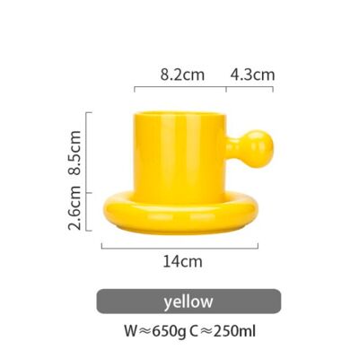 Creative Ceramic Coffee Mug With Cup Saucer - Yellow / sku1108