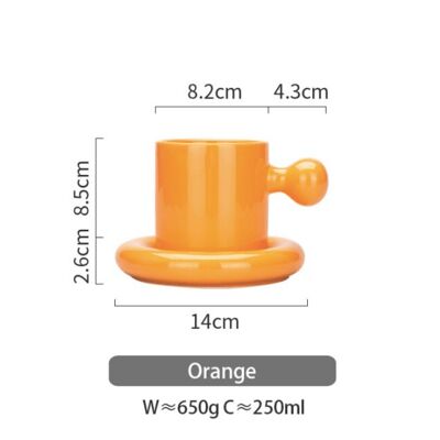 Creative Ceramic Coffee Mug With Cup Saucer - Orange / sku1110