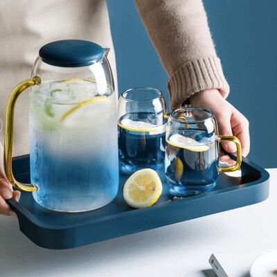 Blue Glass Cold Water Kettle Set - Kettle + 2 Cups / sku1112