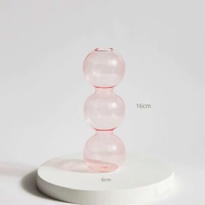 Creative Glass Bubble Vase - Short (3 balls) - Pink / sku1135