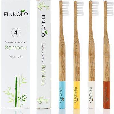 Brosses à Dents en Bambou - Pack de 4 Couleurs Différentes