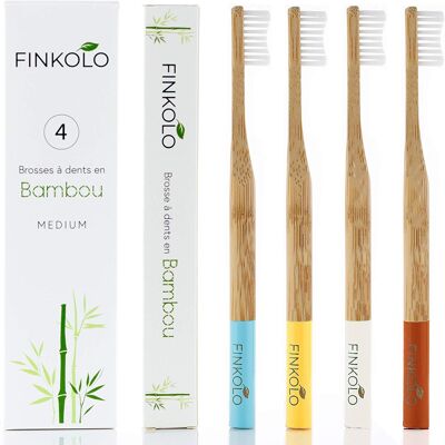 Brosses à Dents en Bambou - Pack de 4 Couleurs Différentes