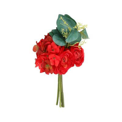 Bouquet avec hortensia, roses, gypsophile