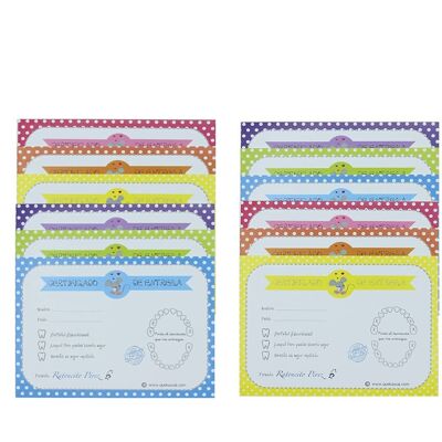 12 Certificates of colors for tooth decay Ratoncito Pérez. magic door. Receipts. Available in Spanish and French