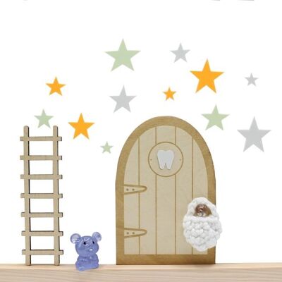 Resin Little Mouse Pérez kit with glow-in-the-dark stars, wooden ladder to paint and personalize