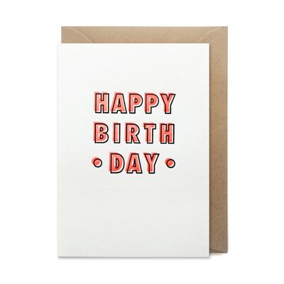 Tarjeta impresa tipografía de lujo de feliz cumpleaños de neón
