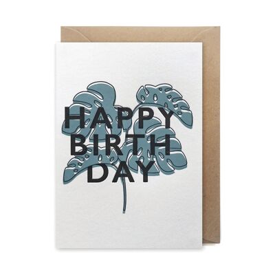 Tarjeta impresa tipográfica de lujo de palma de feliz cumpleaños