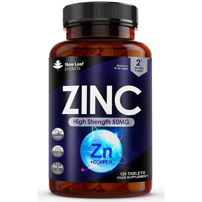 Comprimés de zinc 50 mg haute résistance - 120 suppléments de zinc végétaliens