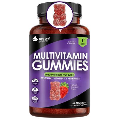 Multivitamin-Gummibonbons mit hoher Stärke für Männer und Frauen – Vegetarisch +14 essentielle Vitamine und Mineralstoffe